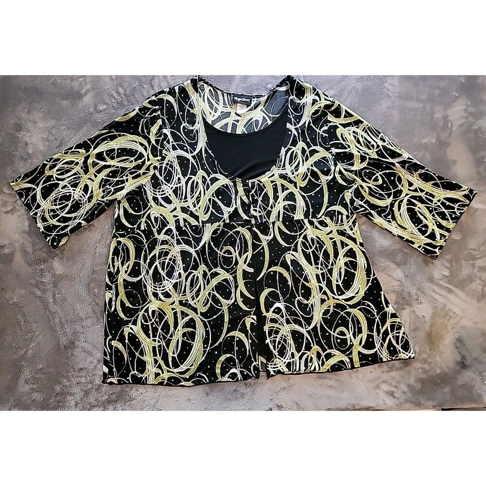 Maggie Barnes Blouse Womens 3X 26/28 Plus Layered One Piece 3/4 Sleeve Liquid Kn